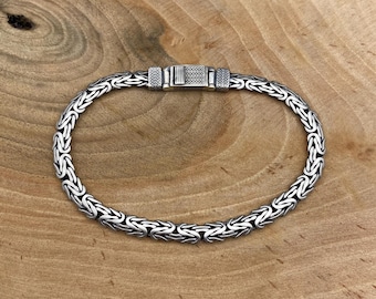 Pulsera de cadena bizantina de 5 mm, plata de ley 925, pulsera de eslabones ovalados bizantinos, pulsera de cadena Silver King, regalo para hombre