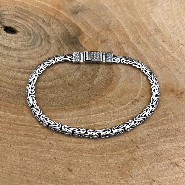 5 MM Byzantine Chain Bracelet, 925 Sterling Silver, Oval Byzantine Chain Link Bracelet, Silver King Chain Bracelet, Gift For Men