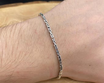 シルバーキングチェーンブレスレット、ビザンチンチェーンブレスレット