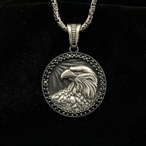 Collana Uomo Argento 925 Con Ciondolo Aquila Americana - Gioiello Vintage Regalo