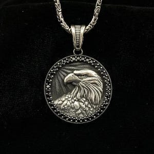 Collana Uomo Argento 925 Con Ciondolo Aquila Americana - Gioiello Vintage Regalo