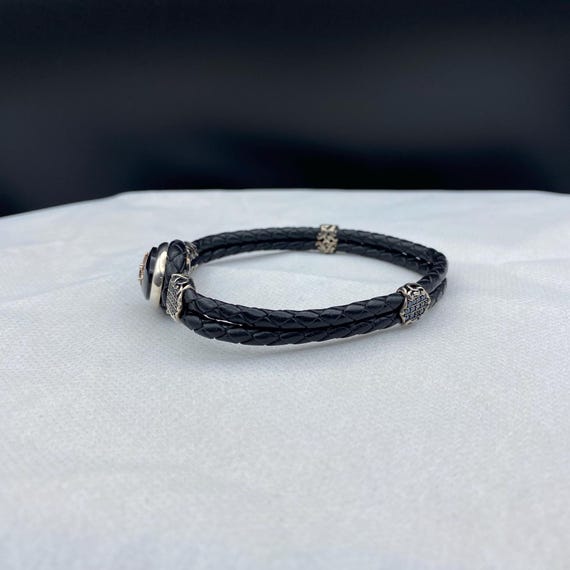 オーバルオニキスレザーブレスレット、ノーススターオニキス オーバルオニキスレザーブレスレット、ノーススターオニキス