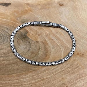 4.50 MM Oval byzantinisches Silber Kettenarmband, 925 Sterling Silber, handgemachtes Herren Armband, Silber Königskette, Geschenk für Männer