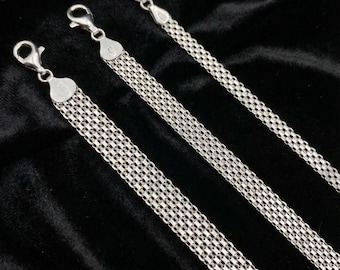 925 Sterling Silver Bismark Chain, Flat Mesh Woven Necklace, Wide Silver Choker for Women, Braided Link Chain, Gift for Her