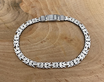 925 Sterling Silver Flat Byzantine Chain Bracelet for Men, Handmade King Chain Bracelet, Viking Style Bali Jewelry, Gift for Him