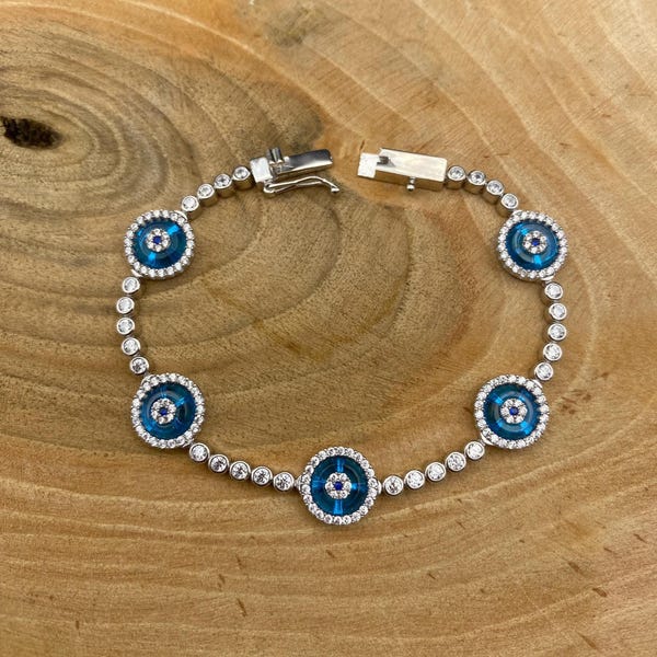 Tennis Bracelet, Evil Eye Bracelet, EvilEye Bracelet, Handmade Silver Bracelet, Silver Bracelet, 925K Sterling Silver,  Gift For Women