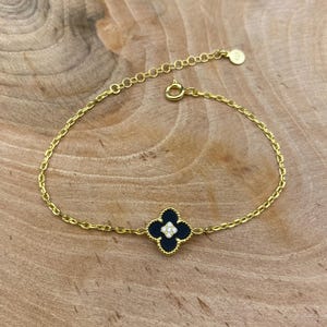 10 MM Onyx Clover Bracelet, Natural Onyx Clover Bracelet, 925K Sterling Silver Bracelet, Unique Clover Bracelet, Gift For Women