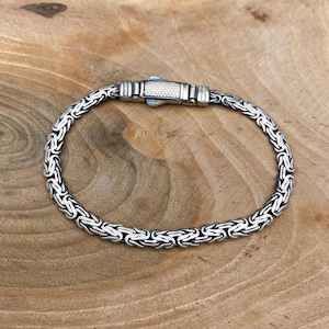 5 MM byzantinisches Kettenarmband, 925 Sterling Silber, ovales byzantinisches Kettengliedarmband, silbernes Königskettenarmband, Geschenk für Männer