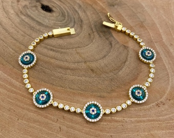 Pulsera de tenis, pulsera de ojo malvado, pulseras de tenis, pulsera de ojo malvado, pulsera de plata de ojo malvado, plata de ley 925, regalo para él