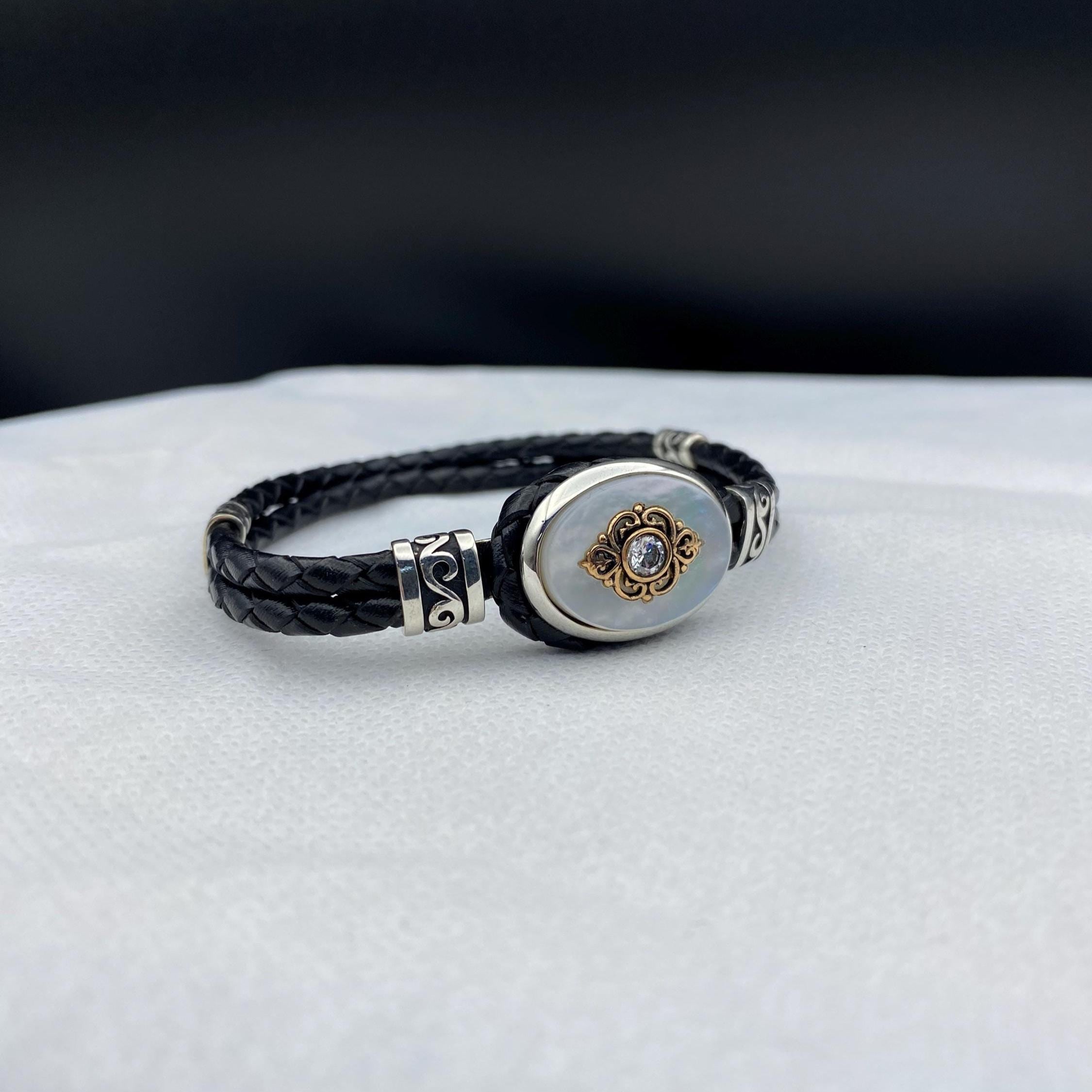 Mother of Pearl Leather Bracelet, Handmade Leather Bracelet