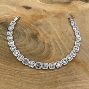 8.3 MM Baguette Tennis Bracelet, Cz Diamond Tennis Bracelet, Unisex Tennis Bracelet, 925 Sterling Silver Bracelet, Silver Tennis Bracelet