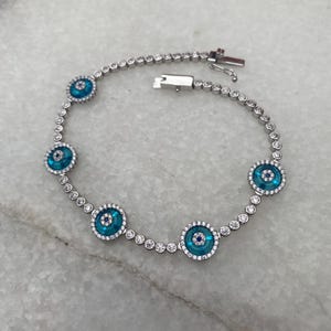 Tennis Bracelet, Evil Eye Bracelet, EvilEye Bracelet, Tennis Silver Bracelet, Silver Bracelet, 925K Sterling Silver, Evileye Gift For Women