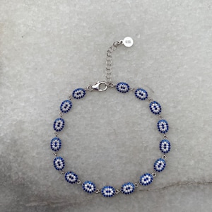 Pulsera de ojo malvado ovalada de plata de 925 k, pulsera de protección, joyería de ojo malvado, pulsera de cuentas de ojo malvado, regalo minimalista personalizado para mujeres