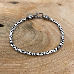 Chaîne byzantine en argent 3 mm, Bracelet chaîne byzantine, Argent sterling 925, Bracelet chaîne pour homme fait main, Chaîne king, Cadeau pour homme