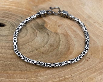 3 MM Byzantine Silver Chain, Byzantine Chain Bracelet, 925 Sterling Silver, Handmade Men Chain Bracelet, King Chain, Gift For Men