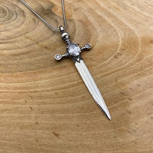 Long Sword Necklace, 925 Sterling Silver, White Sword Necklace, Oxidized Sword Pendant, Unisex Sword Necklace, Warrior Sword Necklace