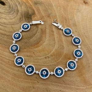 Tennis Bracelet, Evil Eye Tennis Bracelet, Handmade Silver Bracelet, Women Evileye Bracelet, 925 Sterling Silver, Gift for Women