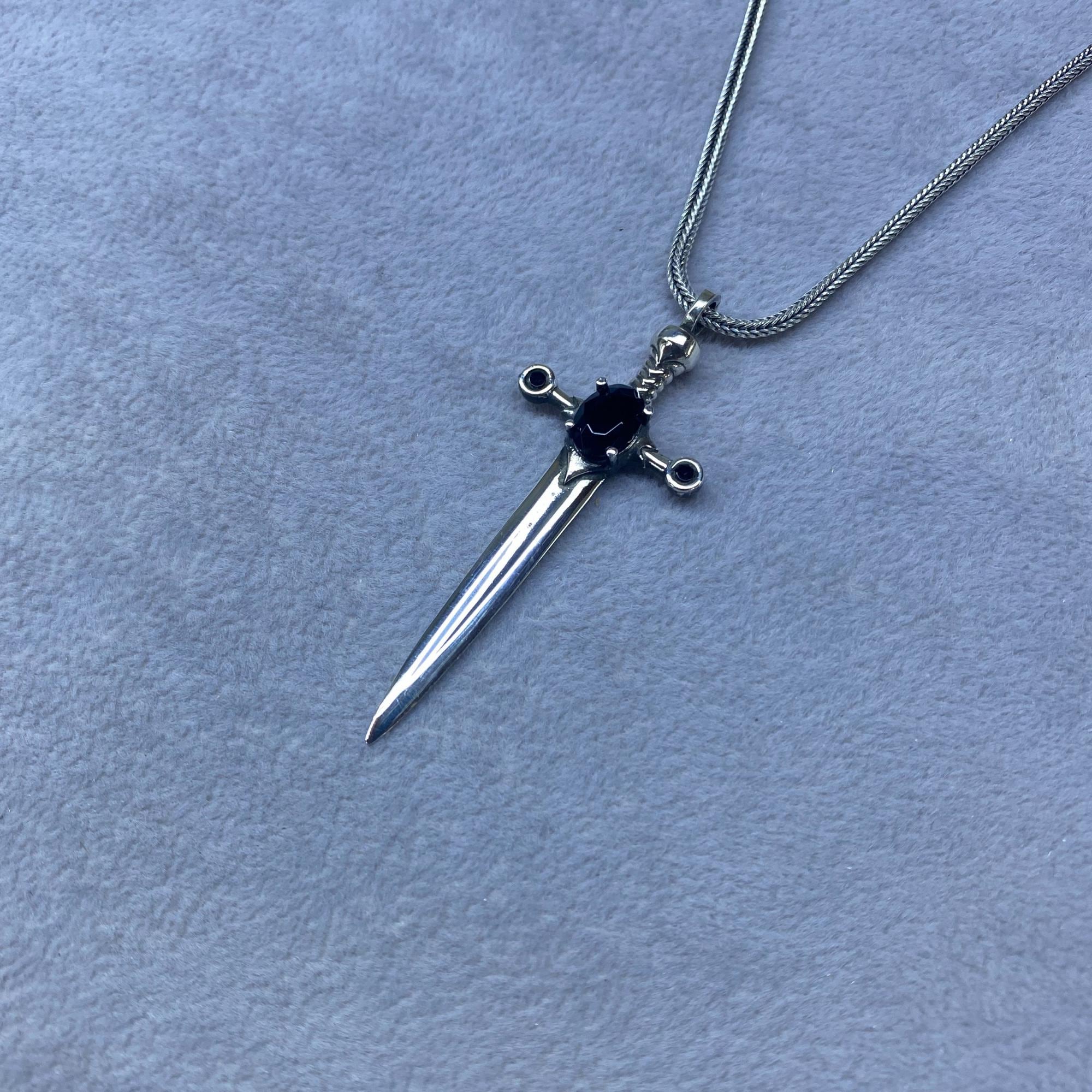 Silver Sword Pendant , Silver Onyx  Stone Sword Necklace, Unisex Silver Sword Pendant , 925 Sterling Silver, Gift For Him