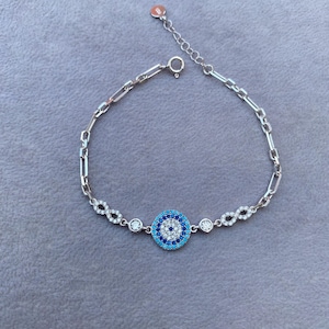 Evil Eye Bracelet, Turquoise Evil Eye Bracelet, Women Evil Eye Charm Bracelet, Evil Eye Charm Bracelet, 925 Sterling Silver, Gift for Women