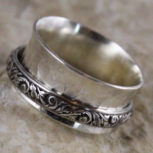 Sterling Oxidized Spinner avec Floral Spinning Band