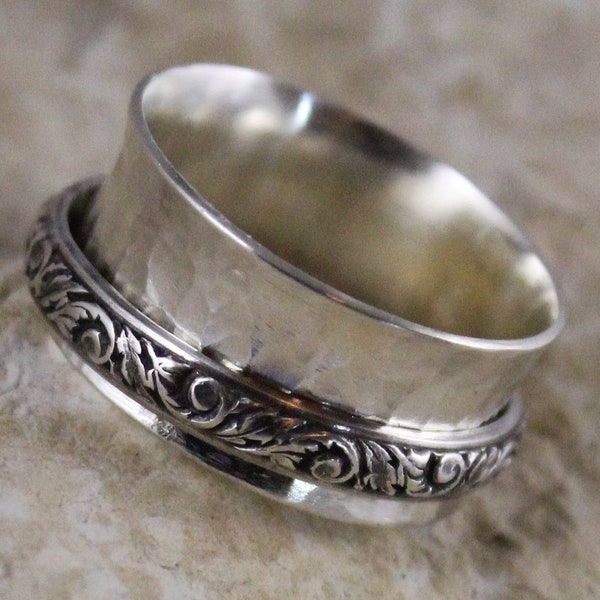 Sterling Oxidized Spinner avec Floral Spinning Band