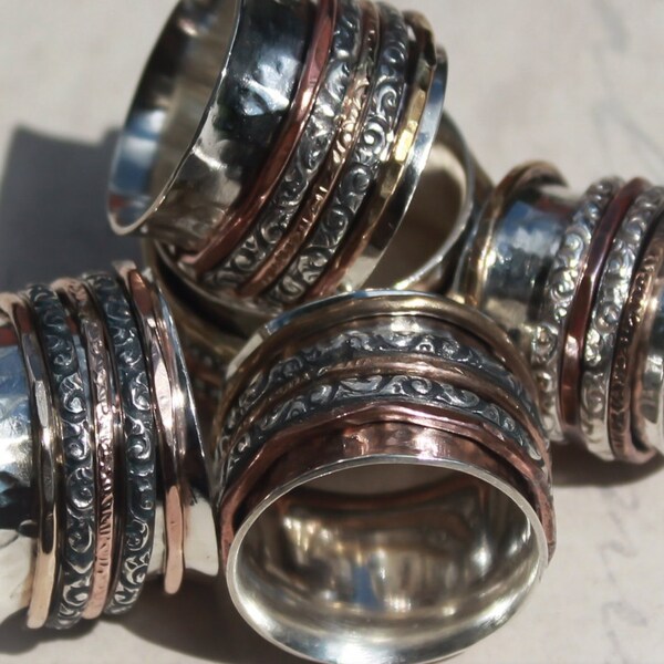 Meditation Spinner Ring with Sterling, Bronze, Brass & Copper