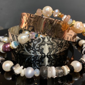 Embossed Sterling Silver and Rose Gold Cuff with Three Clip on Interchangeable Bracelettes
