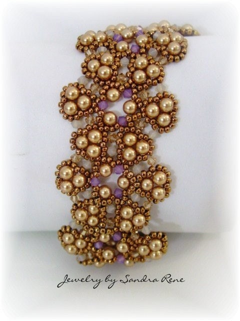 Beadwork Bracelet Gold Bronze Lavender Beadweaving Beaded | Etsy