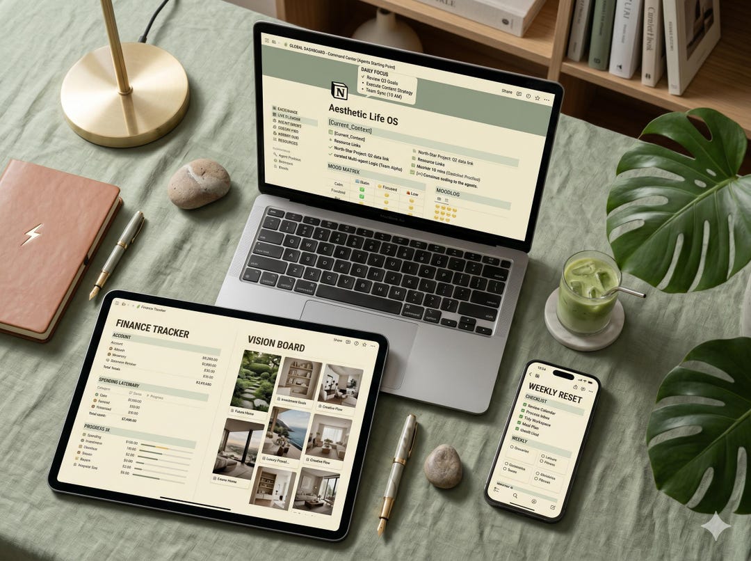 Aesthetic Life OS Notion Template | Sage Green That Girl Digital ...