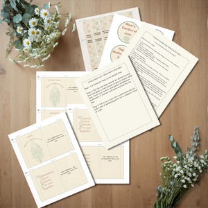 May include: A collection of printed cards and instructions for a seed gift set. The cards feature floral illustrations and text such as "Mom's Garden of Love" and "Grandma Love blooms in your garden." The set includes instructions for assembly.