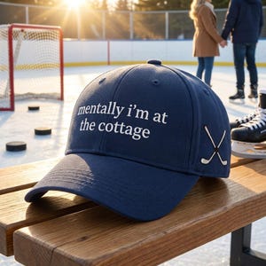 Mentally I’m at the Cottage Embroidered Baseball Cap, Hockey Romance LGBT Crewneck, Cozy Reading Gift, Hockey Fan Gift,