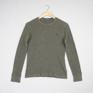 Polo Ralph Lauren Sweatshirt Womens Medium Green Waffle Knit Pullover Stretch