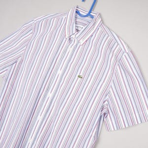 Lacoste Shirt Mens Small Red Blue Striped Short Sleeve Regular Fit Logo Casual