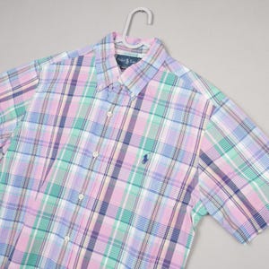 Ralph Lauren Shirt Mens Small Pink Madras Plaid Check Short Sleeve Custom Fit