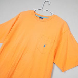 Vintage Ralph Lauren T-Shirt Shirt Mens Medium Orange Pocket Tee Blue Pony 1990s