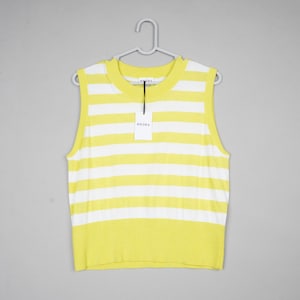 Brora Tank Top Womens UK 10 Yellow White Striped Sweater Vest Sleeveless BNWT