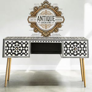 Handmade Moroccan Bone Inlay Desk 2 Drawer Console Table Black Ready bone inlay desk