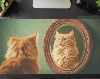 Funny Cat Desk Mat: Kawaii Green Mouse Pad, Cat Lover Gift