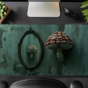 Desk Mat,Gothic Funny Mushroom,Dark Cottagecore Aesthetic Mouse Pad, Large Gaming Desk mat,Whimsical Cartoon Desk pad,Hilarious Mouse Pad