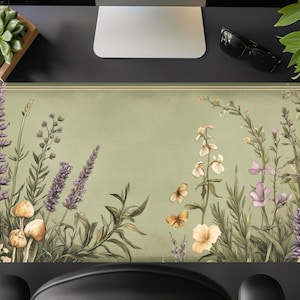 Botanical Desk Mat: Cottagecore Green Floral Mouse Pad