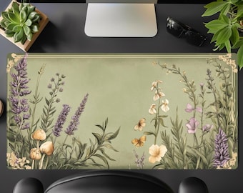 Botanical Desk Mat: Cottagecore Green Floral Mouse Pad