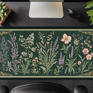 Botanical Floral Desk Mat: Dark Cottagecore Vintage Mushroom Mouse Pad