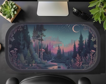 Mushroom Moon Forest Desk Mat: Cottagecore Gothic Gaming Keyboard Pad