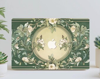 Cottagecore Floral MacBook Case: Green Botanical Laptop Cover