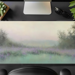Lavender Field Desk Mat: Abstract Landscape, Cottagecore Mousepad