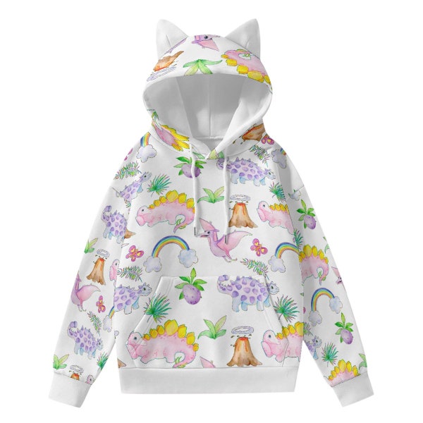 Dino & Rainbow Little Hoodie With Decorative Ears, BDSM Gift, BDSM Quotes, DDLG, Dom, Submissive, Kink and Fetish