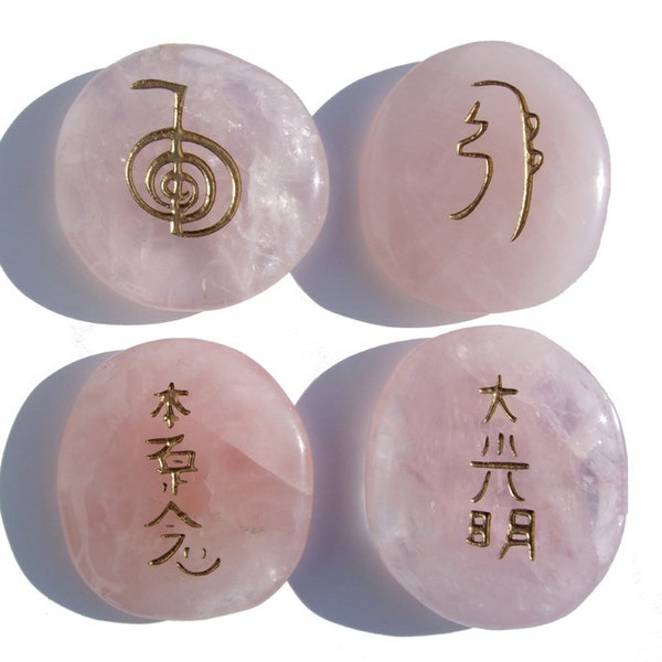 Reiki Stones engraved with symbols on Rose Quartz crystals