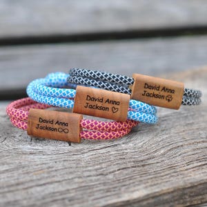Personalized Rope Bracelet with Engraved Wood, Customized Name or Symbol , Christmas Gift for Him Her , Christmas gift for Dad and Mom