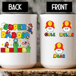 Personazlized Dad With Kids Name Gift Coffee Mug , Personalised Super Daddio Mug, Gamer Dad Gift, Personalised Birthday Gift, Funny Dad Gift