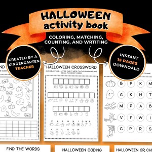 Printable Halloween activity book for toddlers, Halloween party supplies, Halloween busy book for kids, Halloween activity sheets preschool